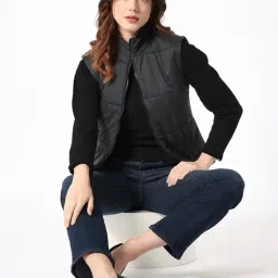 RAREISM Black Polyester Solid Sleeveless Jacket image 5