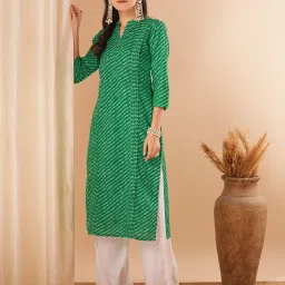 Fashor Green Cotton Printed Three-Quarter Sleeves Kurta image 5