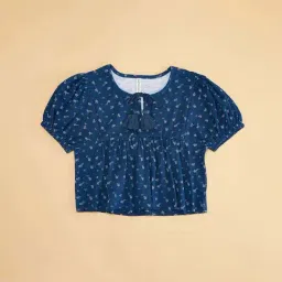 Pantaloons Junior Teal Blue Cotton Printed Top image 2