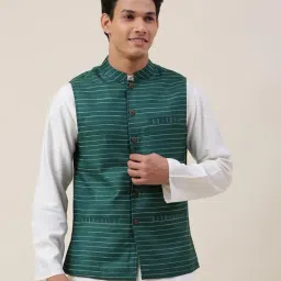 Fabindia Green Regular Fit Striped Jacket-image-99