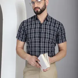 Indian Needle Black Regular Fit Check Cotton Shirt-picture-20