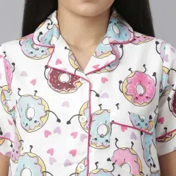 StyleStone Off White Doughnut Print Shirt With Pyjamas image 5