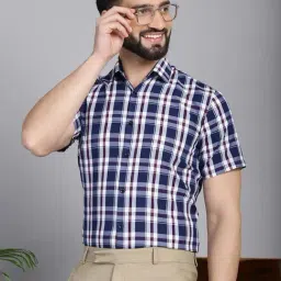 Indian Needle Navy Regular Fit Check Cotton Shirt-picture-21
