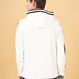 Street 808 by Pantaloons Off White Cotton Regular Fit Hooded Sweatshirt image 2