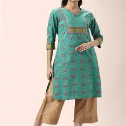 Rangmanch by Pantaloons Blue Cotton Printed Straight Kurta-picture-18