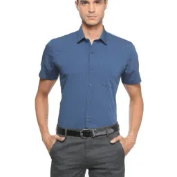 Peter England Blue Slim Fit Cotton Shirt-image-30