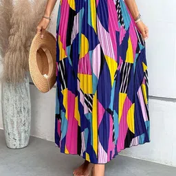 ZWERLON Abstract Printed Flared Maxi Skirt image 4