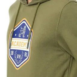 Academy By Van Heusen Olive Cotton Slim Fit Printed Hooded Sweatshirt image 4