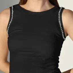 SHOWOFF Studded Ribbed Black Sleeveless Tank Top image 2
