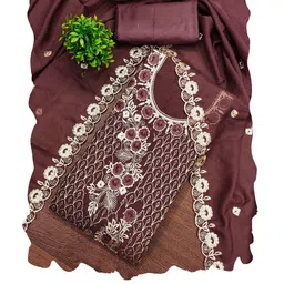 MANVAA Floral Embroidered Thread Work Georgette Unstitched Dress Material image 3