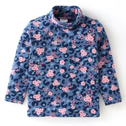 Babyhug Cotton Knit Full Sleeves Skivi T-Shirt with Floral Graphic Printed - Navy Blue-picture-16