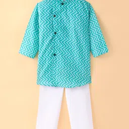 Teentaare Cotton Woven Full Sleeves Chevron Print Kurta & Pajama Set - Turquoise-image-8