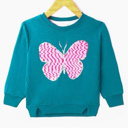 Bodycare Fleece Knit Full Sleeves Sweatshirt With Sequinned Butterfly  Design - Teal Blue-picture-4