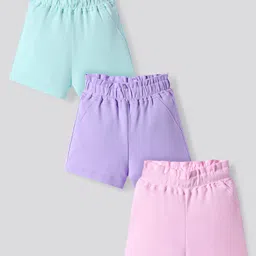 Bonfino 100% Cotton Knit Above Knee Length Solid Shorts Pack of 3 - Lavender Blue & Pink-picture-28