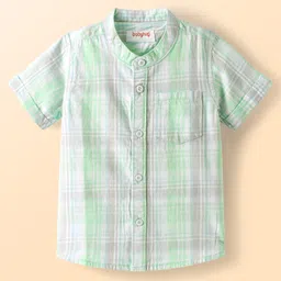 Babyhug 100% Cotton Woven Half Sleeves Mandarin Collar Checks Shirt- Lavender & Light Green-picture-17