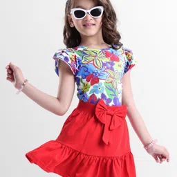 ollington st. Ollington St.Cotton Knit Half Sleeves Top & Skirt Set With Floral Print - Multicolor-picture-17
