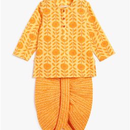Campana 100% Cotton Woven Marigold Printed Dhoti Kurta Set - Yellow-picture-42