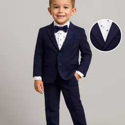 Babyhug Woven Full Sleeves Printed 3 Piece Party Suit With Bow - Navy Blue-picture-19