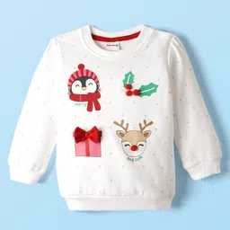 Babyhug Cotton Knit Full Sleeves Sweatshirt With Animal & Polka Dot Print - White-picture-16