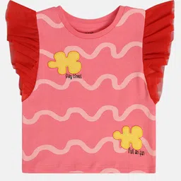 MINI KLUB Cotton Knit Frill Sleeves Puzzle Patch Detailed Top - Pink-picture-25