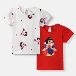 Nautinati Cotton Knit Pack Of 2 Disney Cinderella Featuring Half Sleeves Character Printed Tees - White & Red-picture-19