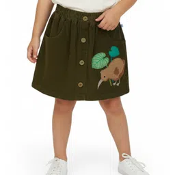 Pranava Organic Cotton Woven Bird Embroidered Skirt - Olive Green-picture-36
