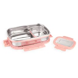 PddFalcon Stainless Steel Recto Lock Lunch Box For Kids 950ml With Inner 180ml Small Container, Pink image 2
