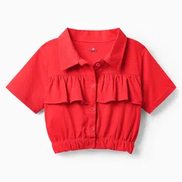 OLLINGTON ST. Cotton Knit Half Sleeves Top & Woven Floral Print Skirt - Red & Pink image 2