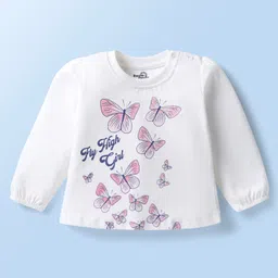 Doodle Poodle 100% Cotton Knit Full Sleeves Tops with Floral Butterfly & Text Print Pack of 3 - Yellow Pink & White image 2