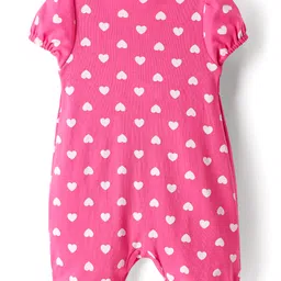 Babyoye 100% Cotton Interlock Knit Half Sleeves Rompers With Heart Print Pack Of 2 - Pink & Lime Green image 3