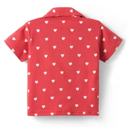 Babyhug Cotton Knit Half Sleeves Shorts Co-Ord Night Suit With Heart Print - Red image 3