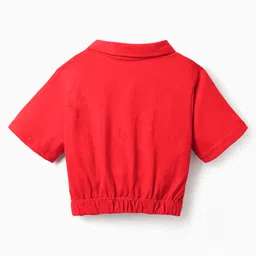 OLLINGTON ST. Cotton Knit Half Sleeves Top & Woven Floral Print Skirt - Red & Pink image 3