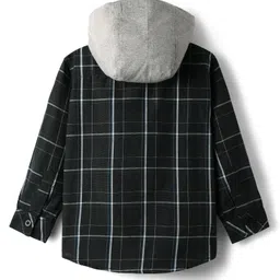 Rikidoos Full Sleeves Checked Shirt With Attached Solid Hooded Tee - Black & Grey image 3