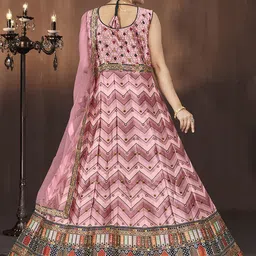EthnicTree Printed Flared Maxi Ethnic Dress With Dupatta image 4