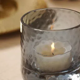 Pure Home and Living Grey Set of 2 Textured Glass Tealight Candle Holders image 5