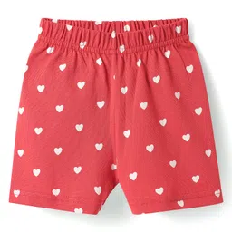 Babyhug Cotton Knit Half Sleeves Shorts Co-Ord Night Suit With Heart Print - Red image 4
