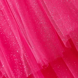 Babyhug Cap Sleeves Layered Mesh Party Dress with Floral Applique - Fuchsia image 4