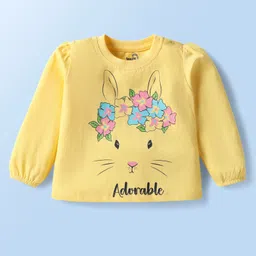 Doodle Poodle 100% Cotton Knit Full Sleeves Tops with Floral Butterfly & Text Print Pack of 3 - Yellow Pink & White image 4