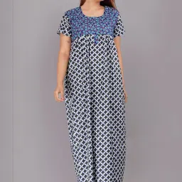 AAKARSHANA Blue Pure Cotton Maxi Checked Nightdress-picture-19