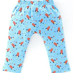 Babyhug Interlock Cotton Knit Full Length Diaper Pants Space Shuttle Print Pack of 3 - Navy Turquoise & Orange image 5