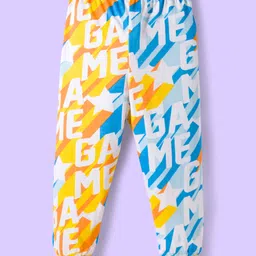 Babyhug Cotton Knit Full Sleeves Co-ords Night Suit With Text Print - Yellow & White image 5