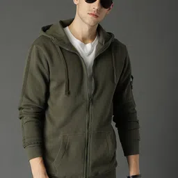 Roadster Men Olive Green Solid Hooded Sweatshirt-image-9