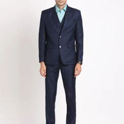 Turtle Navy Blue Tailored Fit Checks Three Piece Suit-picture-30