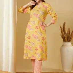Fashor Yellow Cotton Printed Kurta image 5