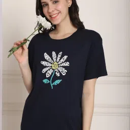 Kanvin Navy Cotton Printed Top Pyjamas Set image 5