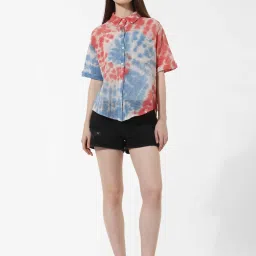 Only Blue & Red Cotton Self Design Shirt image 5