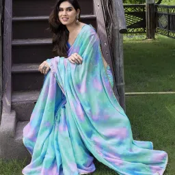 MIRCHI FASHION Blue Printed Saree With Unstitched Blouse image 5