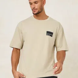 Styli Light Khaki Relaxed Fit Printed Oversized Crew T-Shirt-image-75