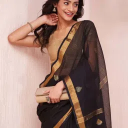 fabindia Black Cotton Silk Sari image 5
