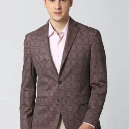 Peter England Purple Slim Fit Checks Blazer-picture-10